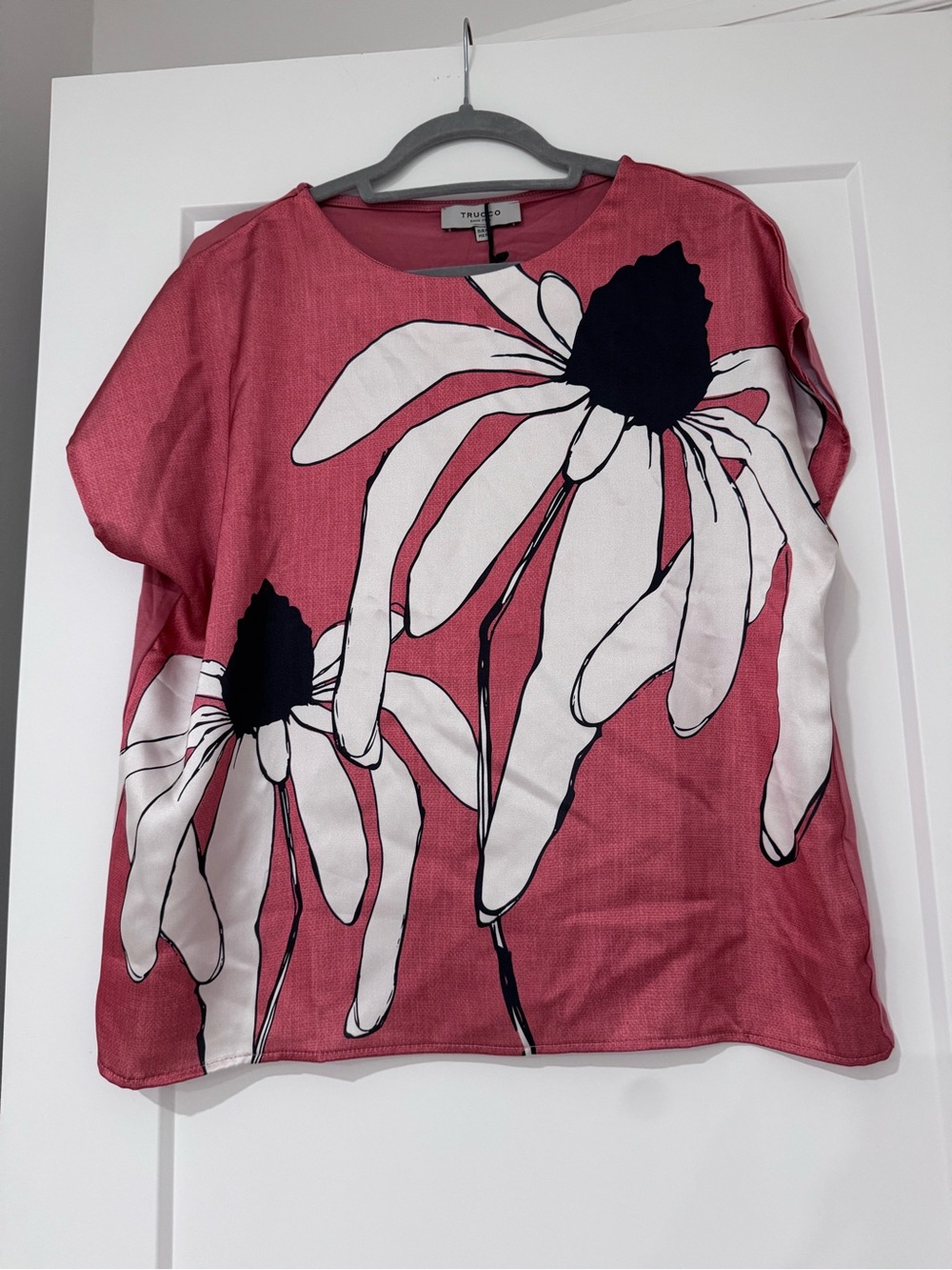 Women's Rose-Pink Floral Print Short Sleeve Blouse
